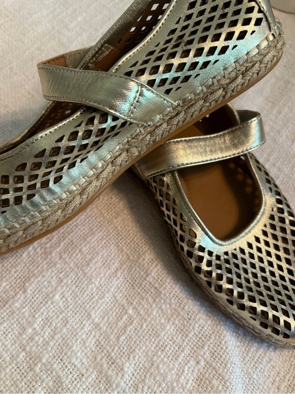 Kenneth Cole Gold Perforated Mary Jane Espadrilles